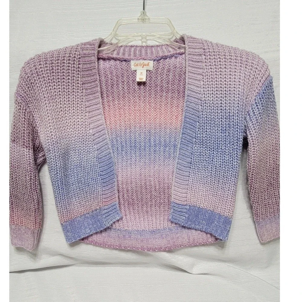 Cat & Jack Girls Purple Pink Ombre Space Dye Open Front Cardigan Sweater 3T